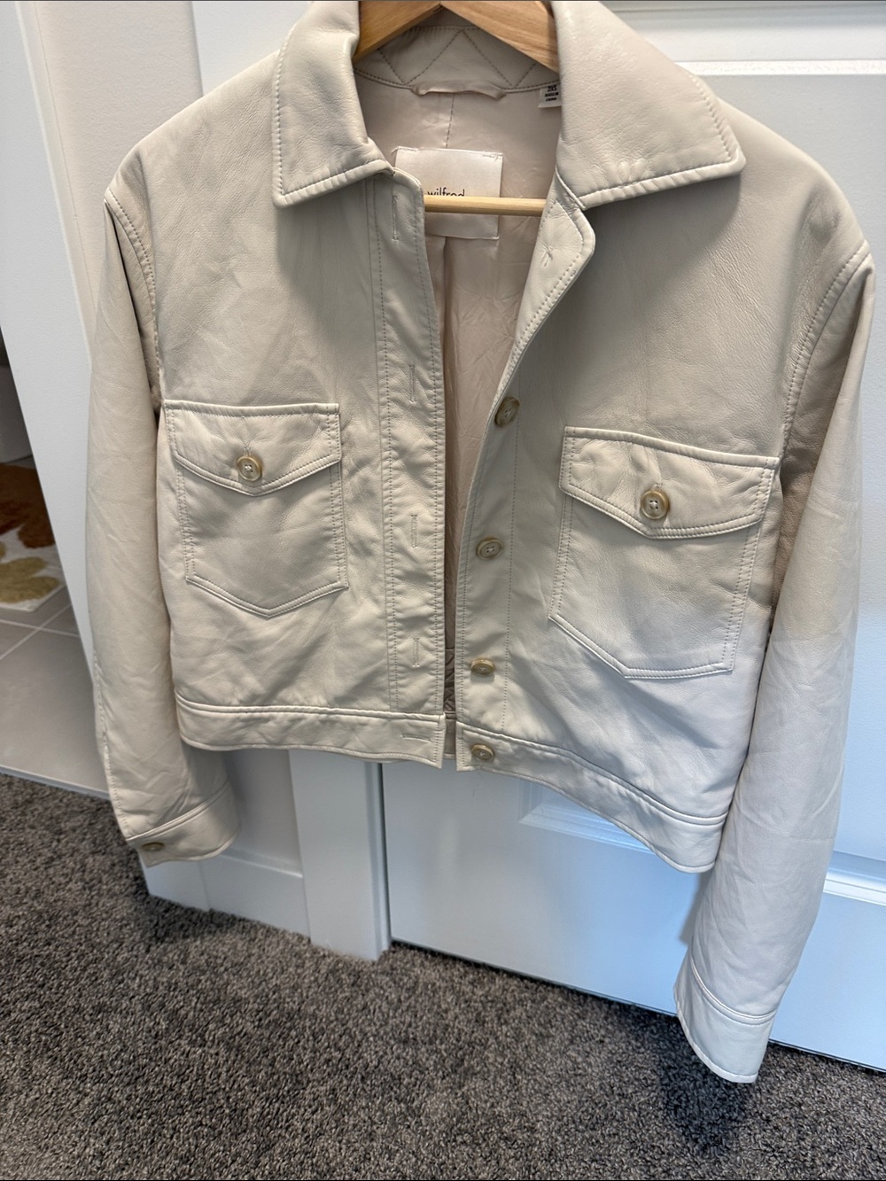 Women's Cream Leather Button-Front Jacket
